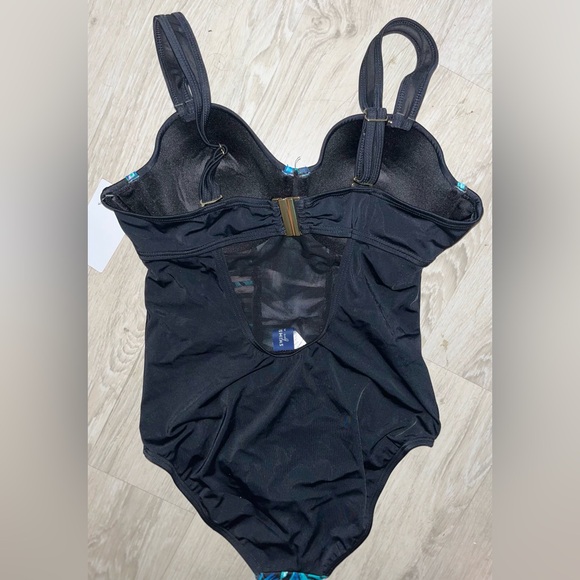 Swimsuit 1 PC NWT Swimsuits For All Black Blues Tropical Print Mallot SZ 12 - Picture 6 of 7